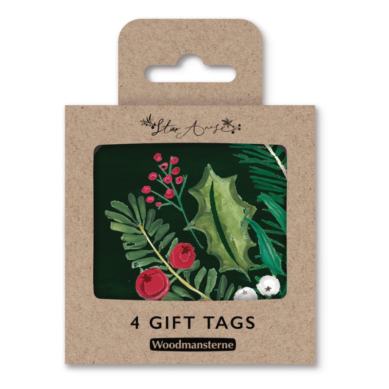 Star Anise Holly and Berries Gift Tags