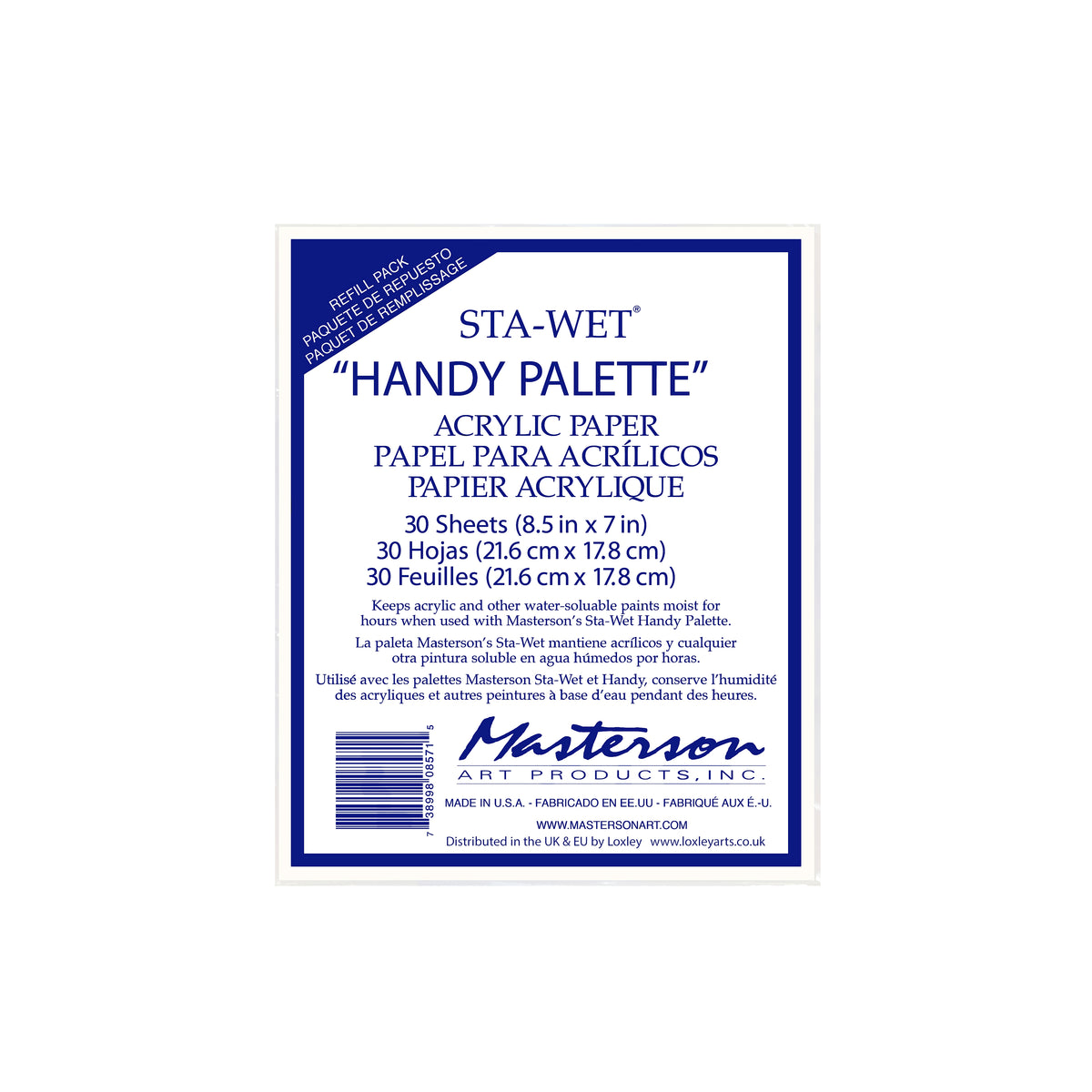 Masterson Sta-Wet Handy Palette Acrylic Paper Refill – 30 Sheets