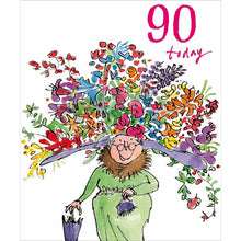 90 and Fabulous Flower Hat 90th Birthday Card