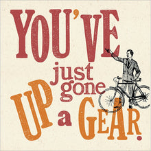 Up a Gear Vintage Cyclist Blank Greetings Card