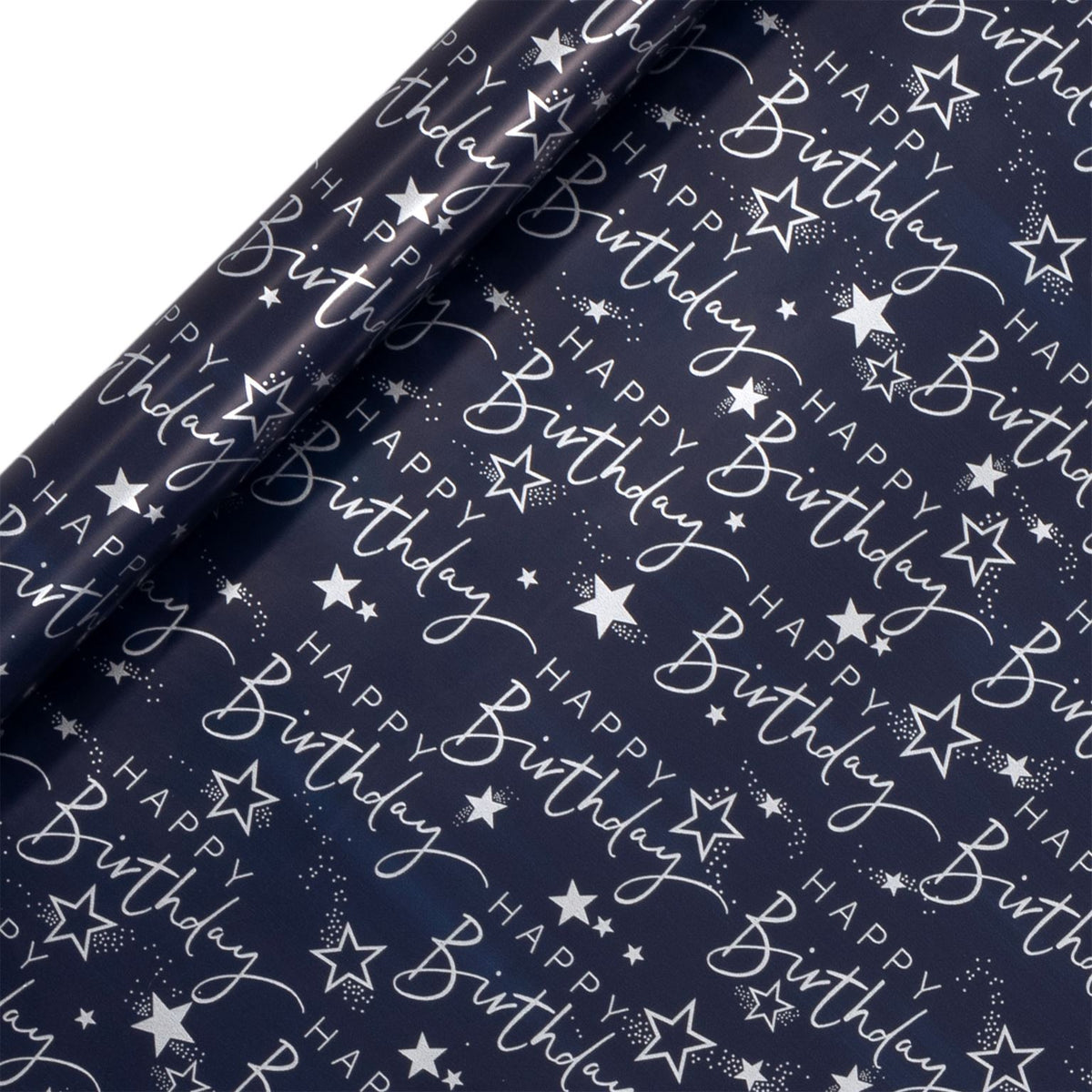 Happy Birthday Script Blue Wrapping Paper Roll (4m)