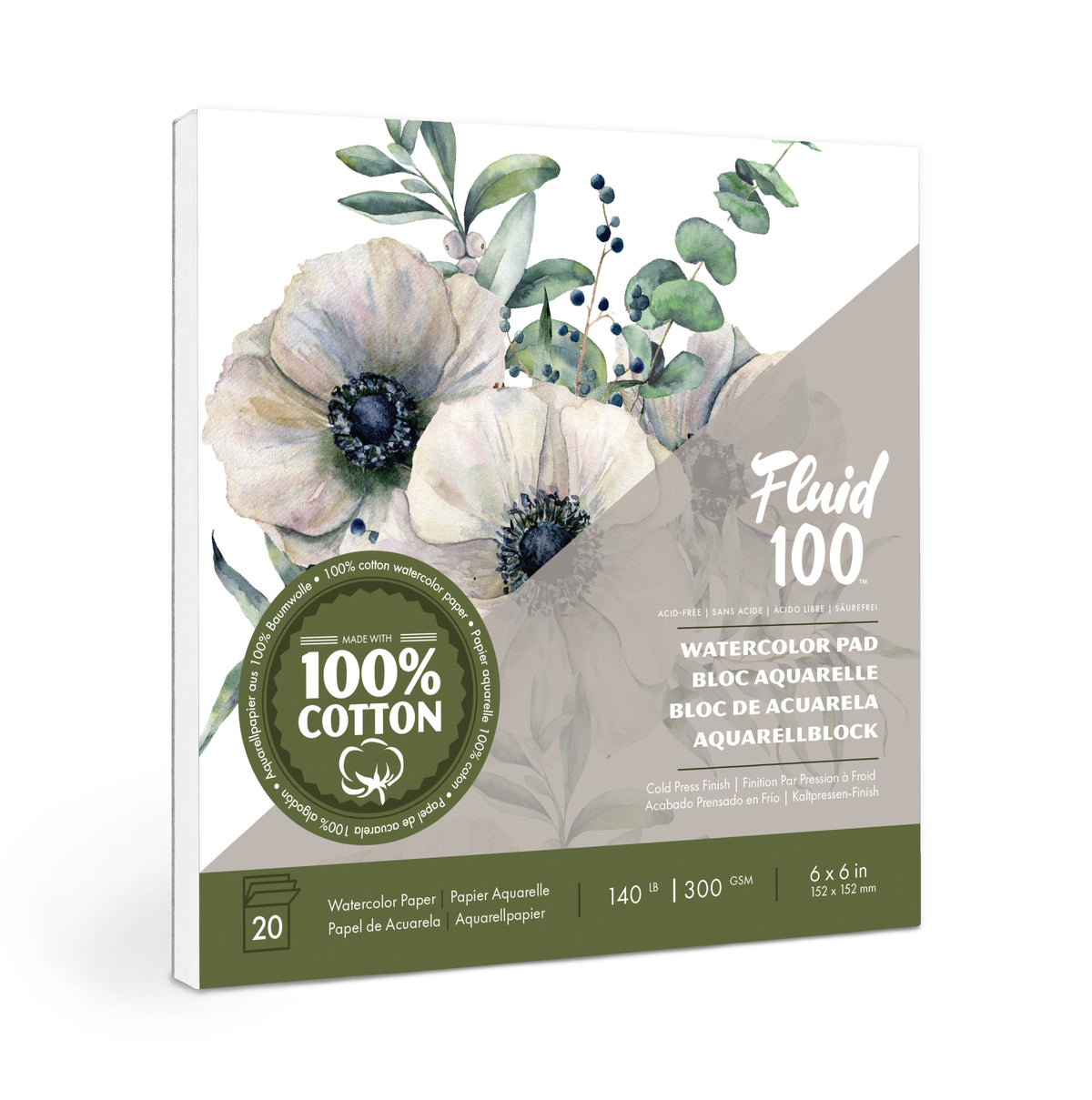 Fluid 100 Cold Pressed Watercolour Pad 6 x 6in (15.2 x 15.2cm)