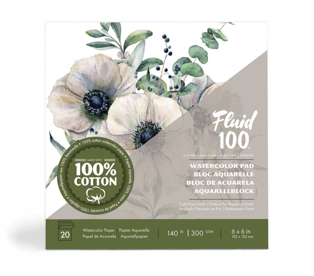 Fluid 100 Cold Pressed Watercolour Pad 6 x 6in (15.2 x 15.2cm)