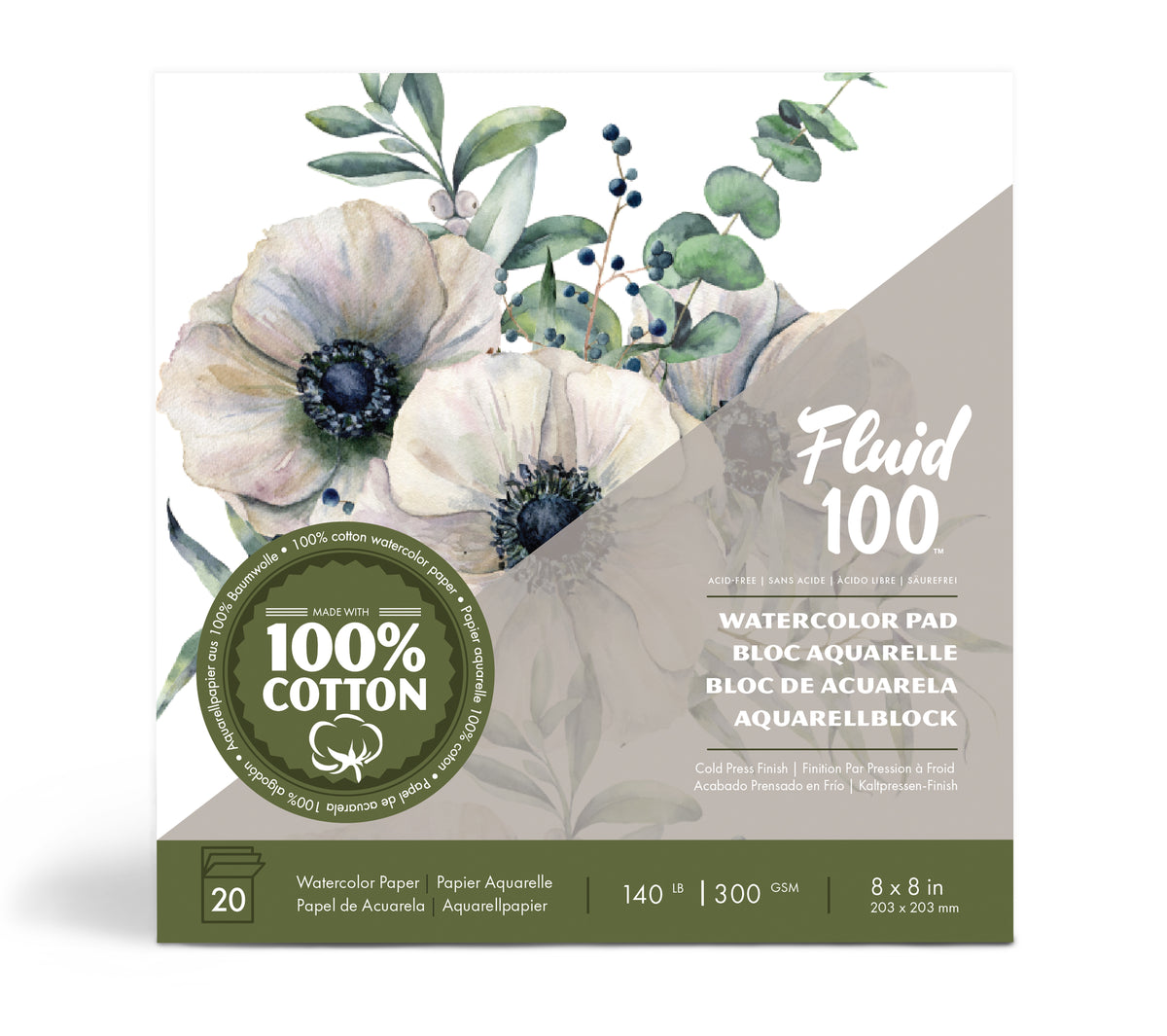 Fluid 100 Cold Pressed Watercolour Pad 8 x 8in (20.3 x 20.3cm)
