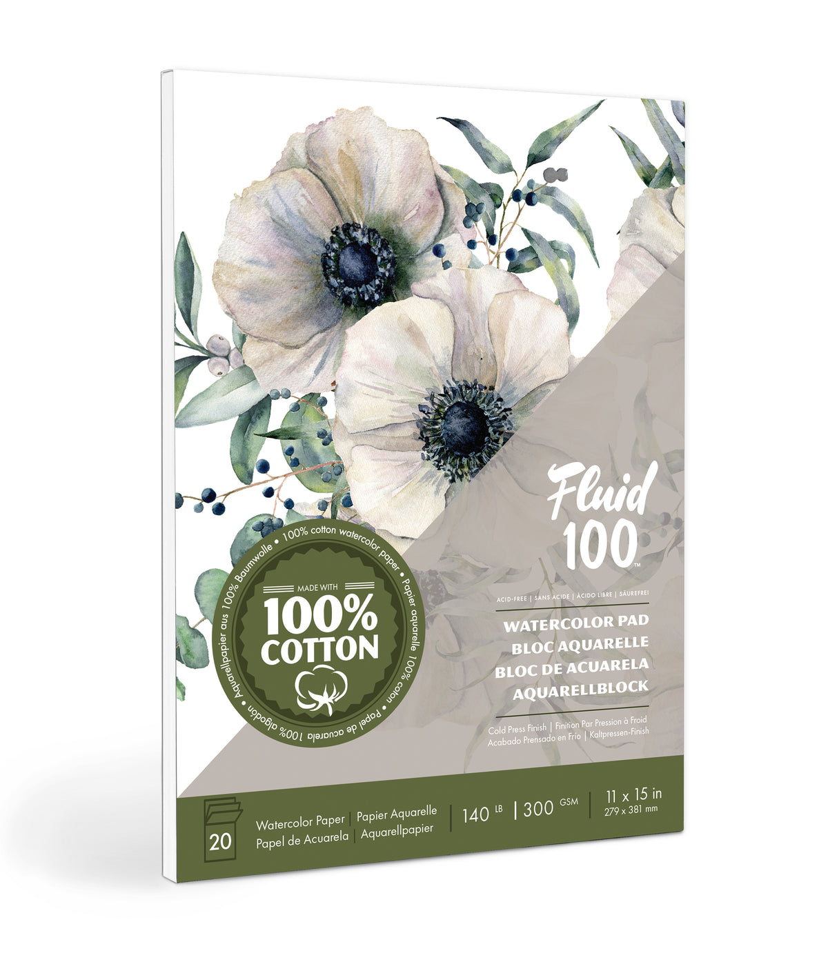 Fluid 100 Cold Pressed Watercolour Pad 11 x 12in (27.9 x 30.5cm)