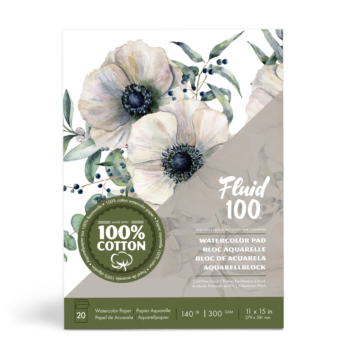 Fluid 100 Cold Pressed Watercolour Pad 11 x 12in (27.9 x 30.5cm)