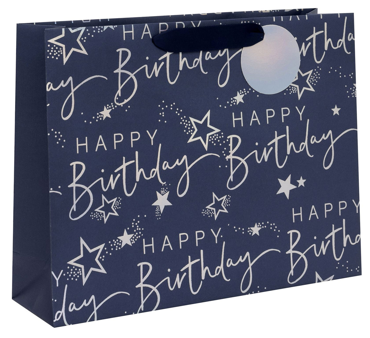 Happy Birthday Script Blue Large Landscape Gift Bag