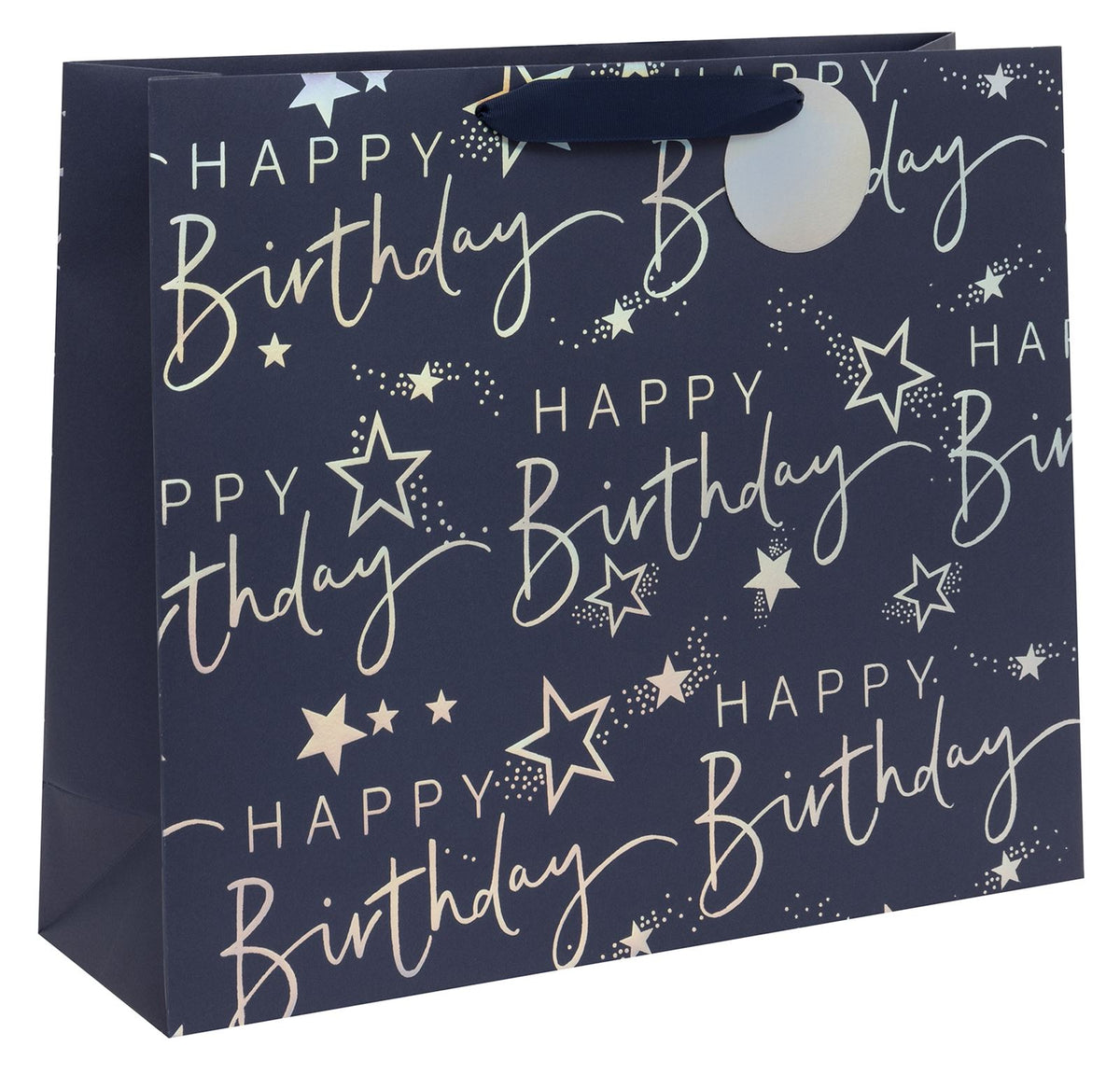 Happy Birthday Script Blue Extra Large Landscape Shopper Gift Bag