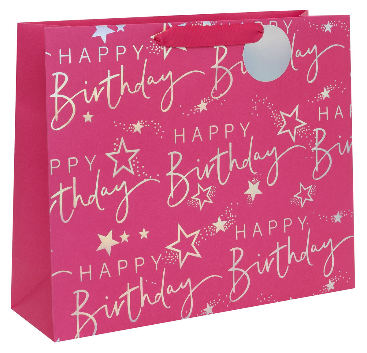 Happy Birthday Script Pink Extra Large Landscape Shopper Gift Bag