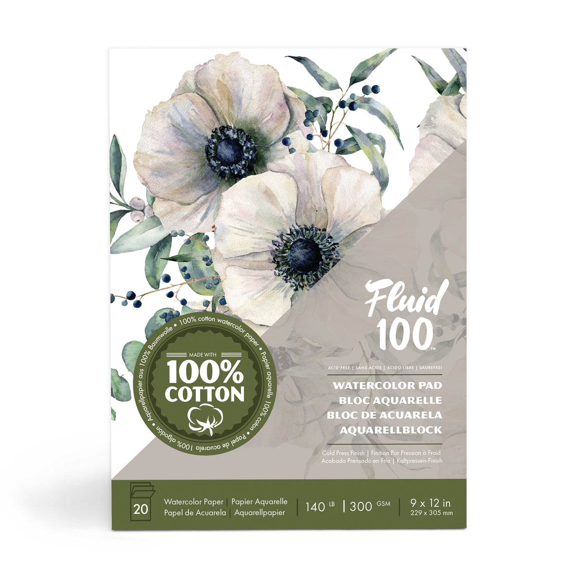 Fluid 100 Cold Pressed Watercolour Pad 9 x 12in (22.9 x 30.5cm)