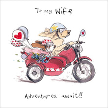 Our Adventure Dogs on a Motorbike Wife Birthday Card
