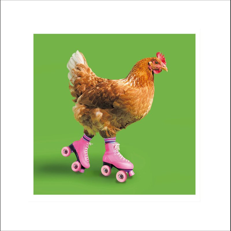 Chicken Run Roller Skating Hen Blank Greetings Card