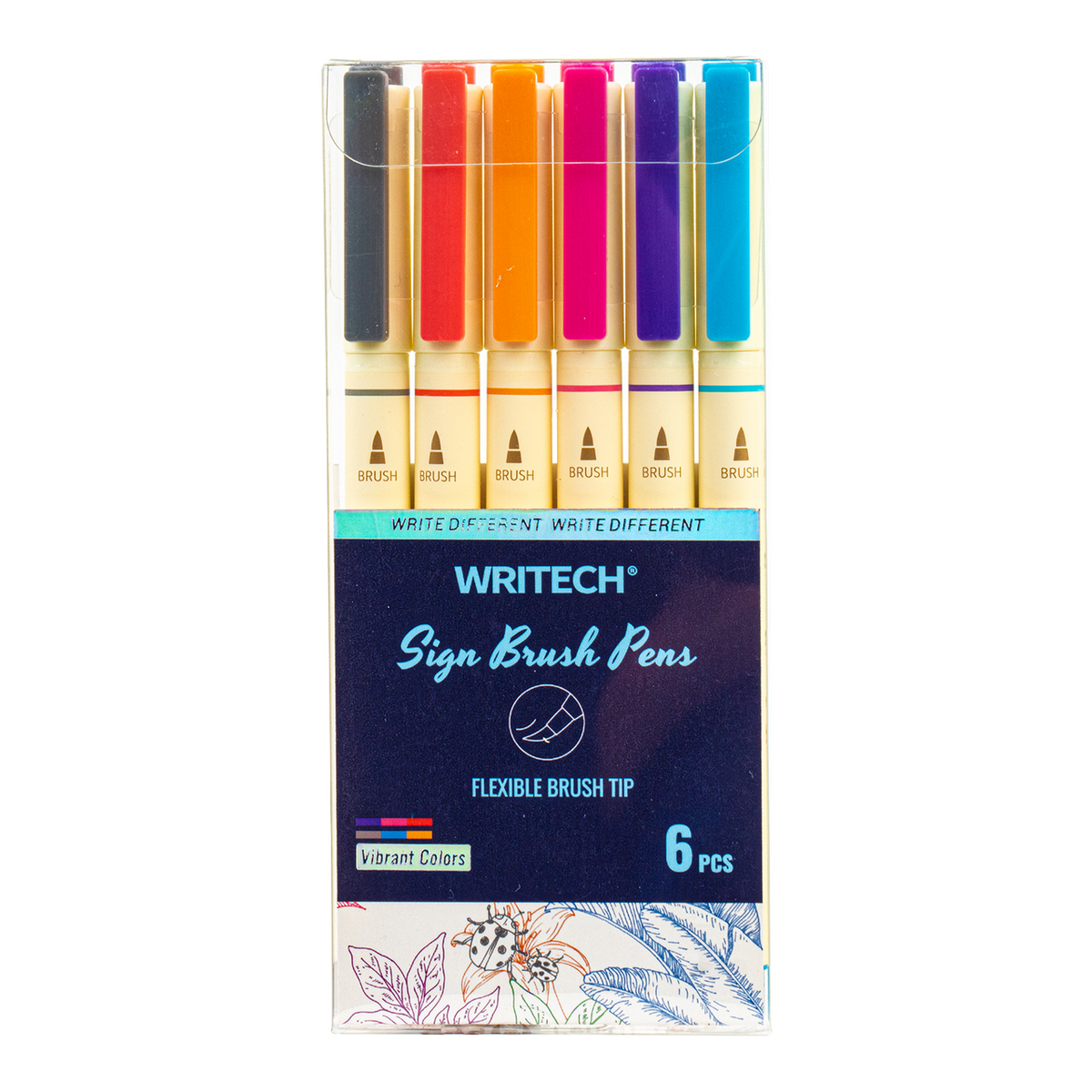Writech sign brush pens set of 6 in vibrant colours