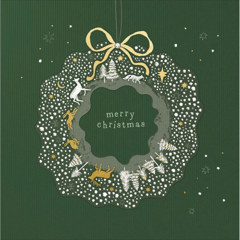Woodland Wreath Gold Foil Christmas Card