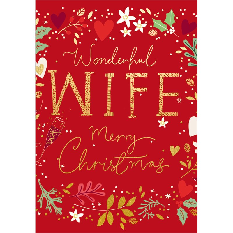 Wonderful Wife Gold Foil Red Christmas Card for Wife