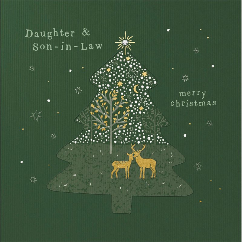 Winter Wonder Deer and Tree Christmas Card for Daughter and Son-in-Law