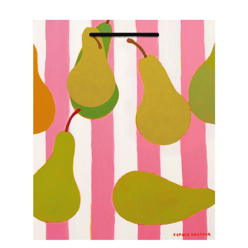 Sophie Harding Pears on Pink Stripes Large Gift Bag
