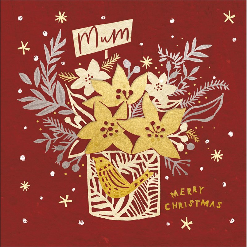 Christmas Gift Gold Flowers Christmas Card for Mum