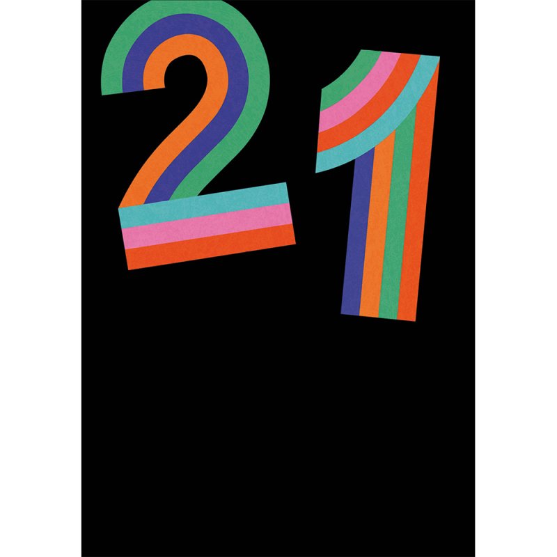 Rainbow Stripe Numbers 21st Birthday Card