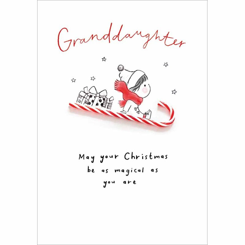 Candy Cane Sleigh Puppy Christmas Card for Granddaughter