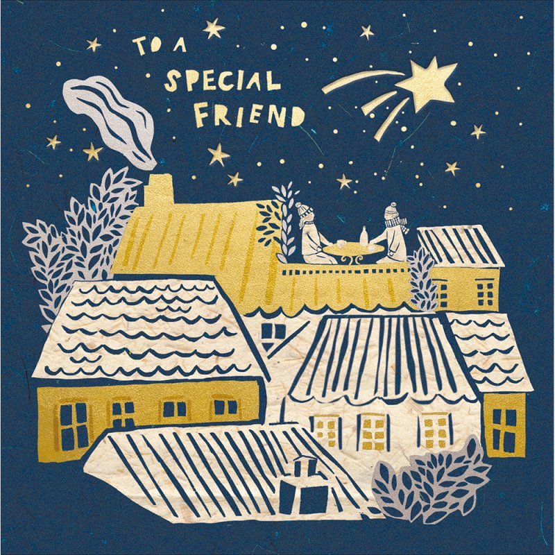 Stargazing Rooftops Christmas Card for a Special Friend
