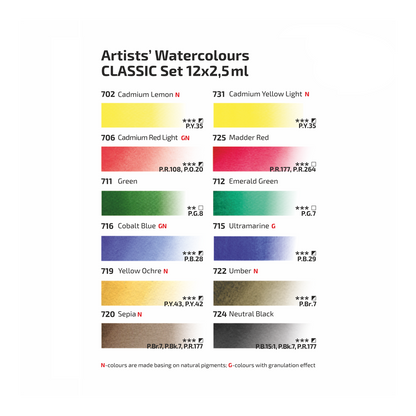 ROSA Gallery 12 Pan Watercolour Set in Metal Case | Classic