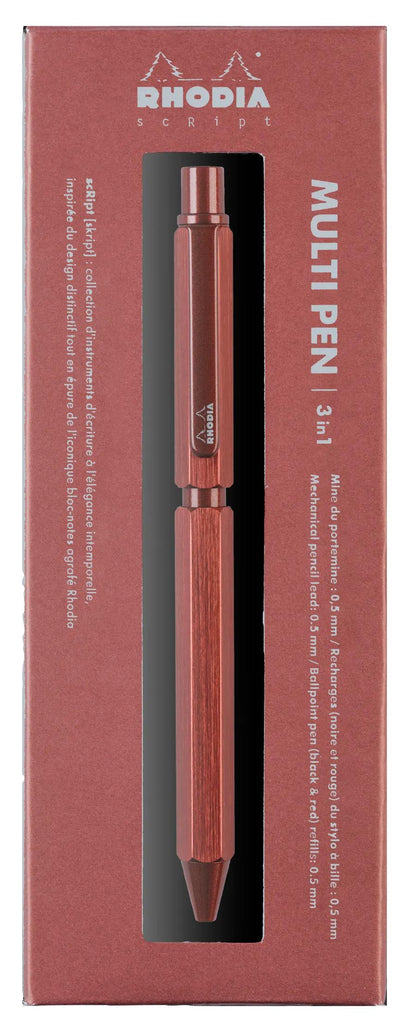 Rhodia scRipt 3-in-1 Multipen - Black & Red Ballpoint + 0.5mm Pencil - Brown