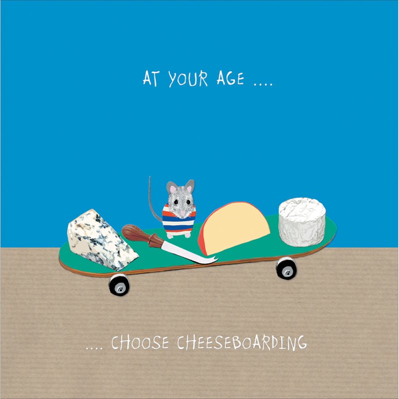 Sally Scaffardi Cheeseboarding Mouse Blank Greetings Card