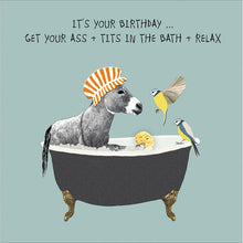 Sally Scaffardi Bath Companions Donkey and Blue Tits Blank Greetings Card