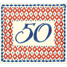 Red Diamond Pattern Blue 50th Birthday Card