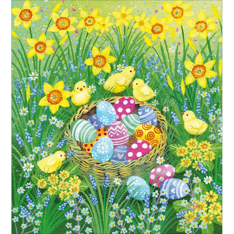 Easter Egg Hunt Chicks and Daffodils Easter Card