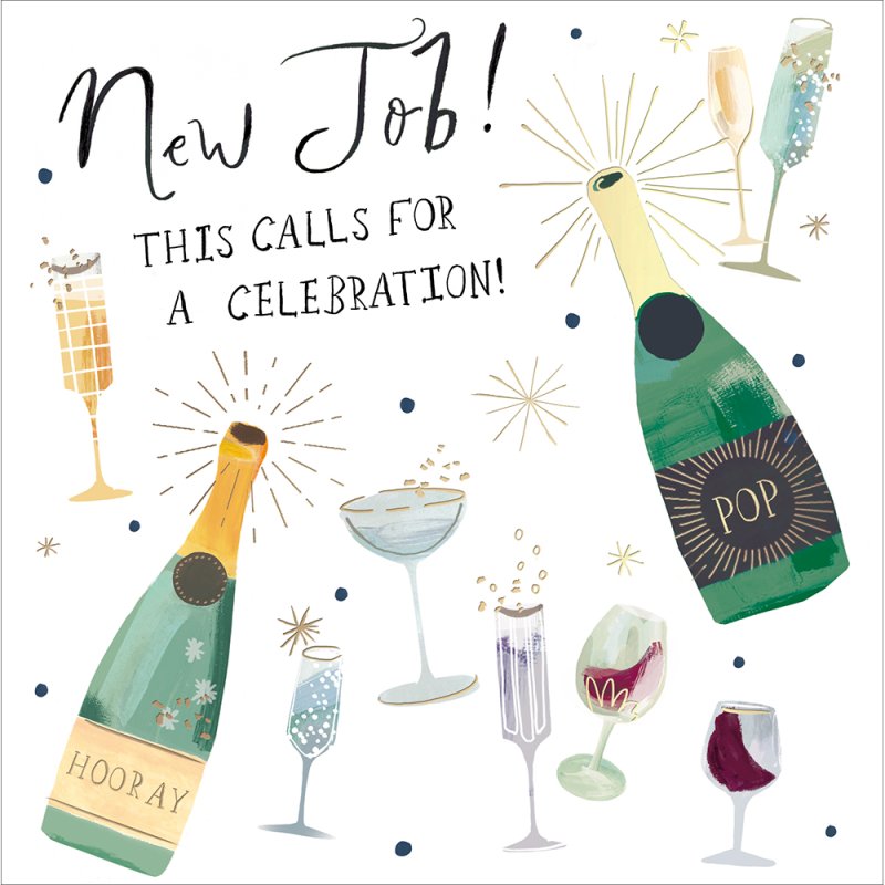 Celebrations Champagne Pop Gold Foil New Job Card