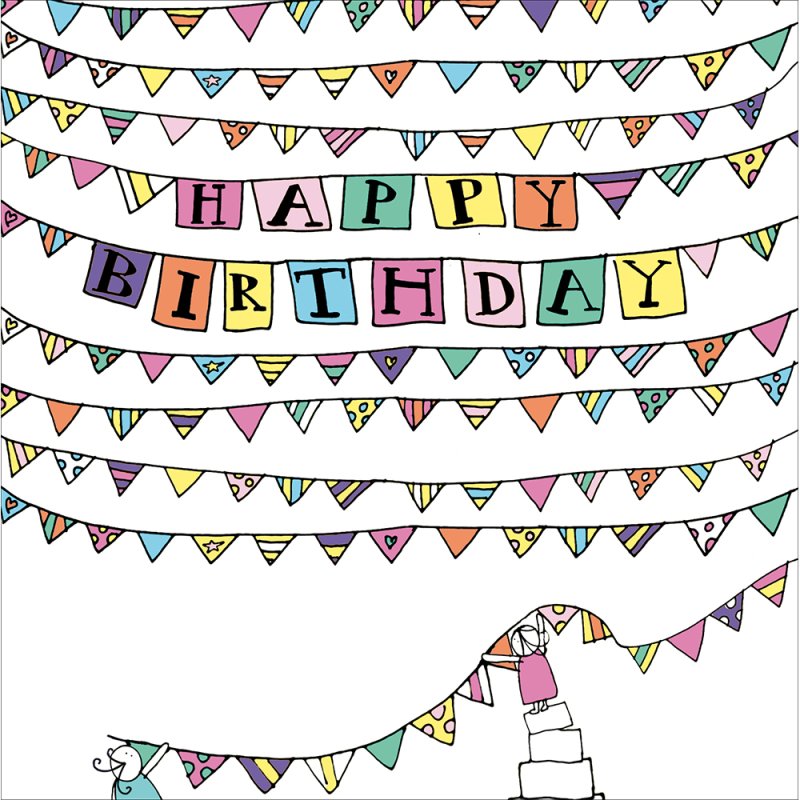 Party Time Happy Birthday Bunting Blank Greetings Card