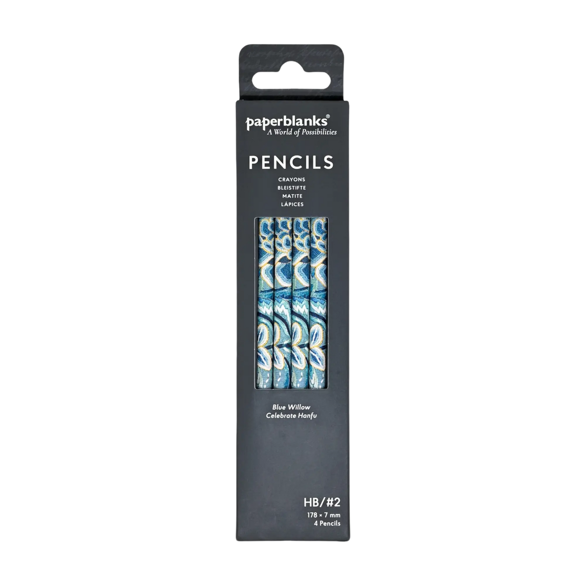 Paperblanks Blue Willow Pencils – Pack of 4 – front view