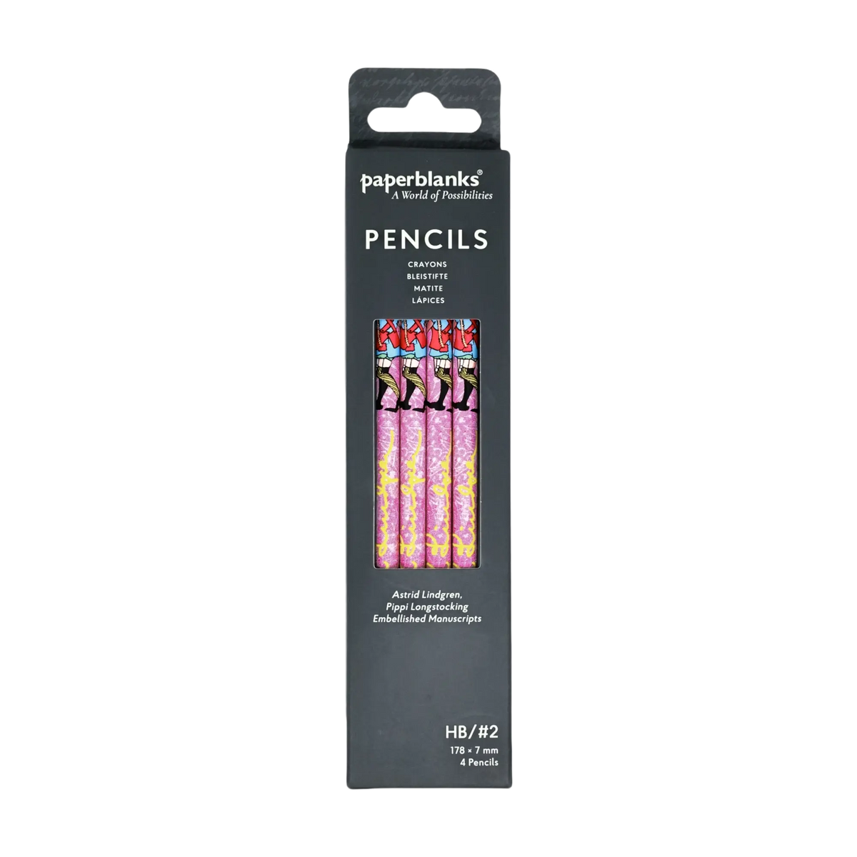 Paperblanks Astrid Lindgren, Pippi Longstocking Pencils – Pack of 4 – front view