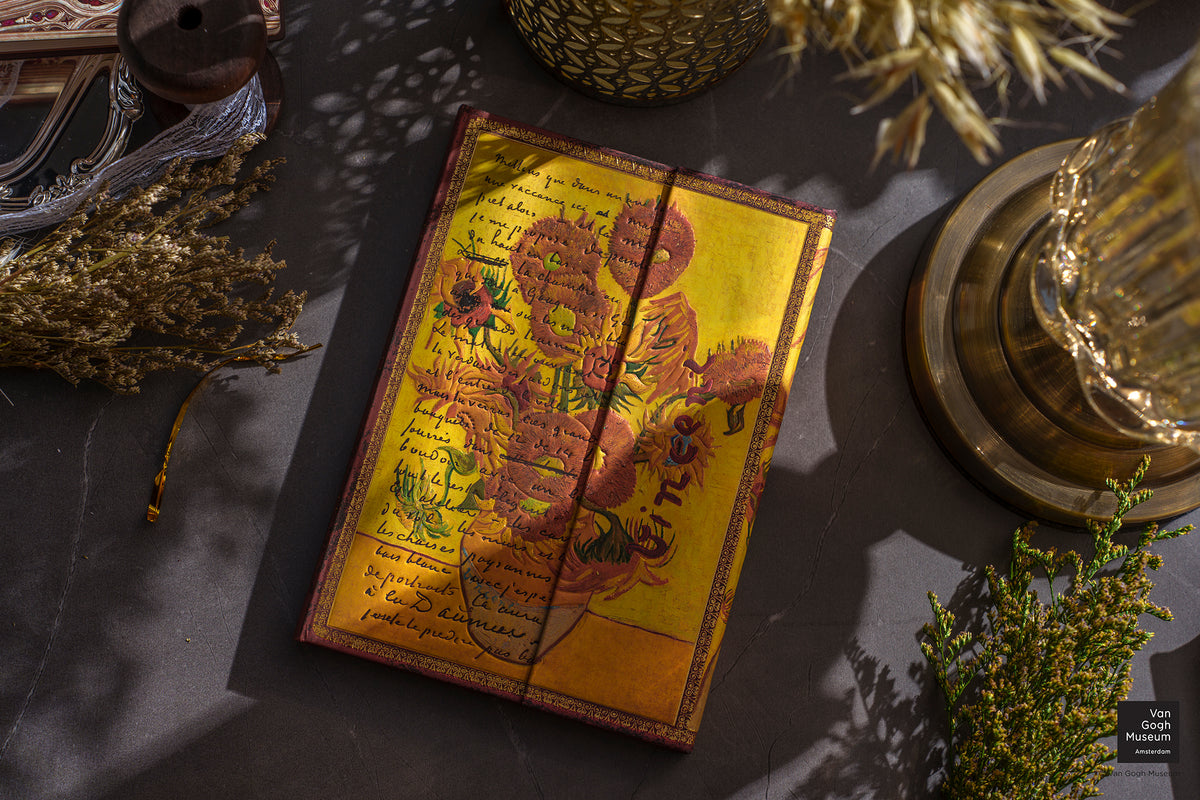 Paperblanks Van Gogh, Sunflowers Midi Hardback Journal – Lined, 144 Pages – lifestyle image