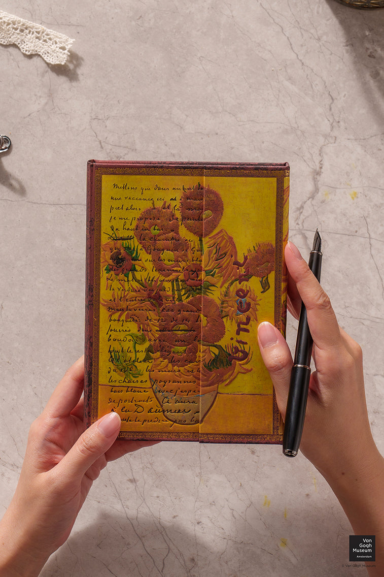 Paperblanks Van Gogh, Sunflowers Midi Hardback Journal – Lined, 144 Pages – lifestyle image