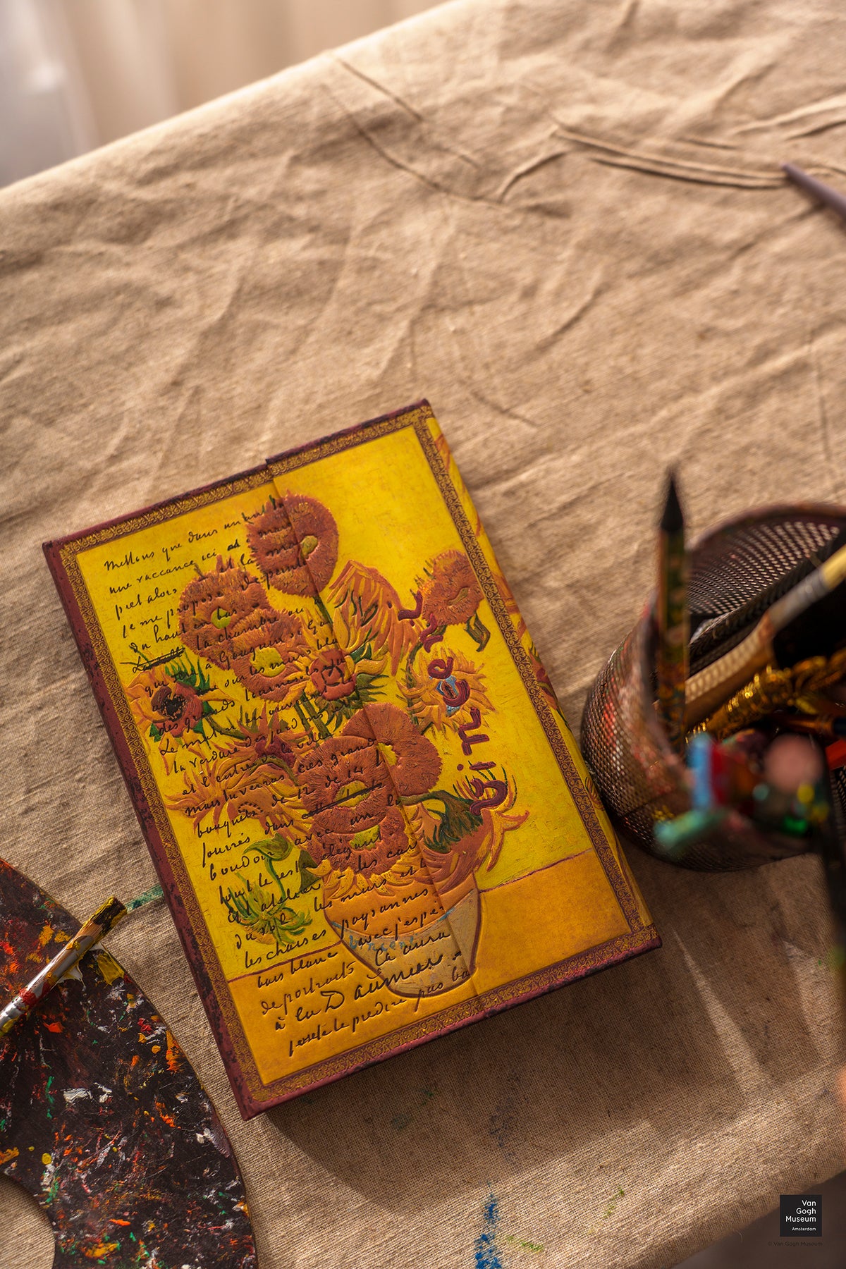 Paperblanks Van Gogh, Sunflowers Midi Hardback Journal – Lined, 144 Pages – lifestyle image