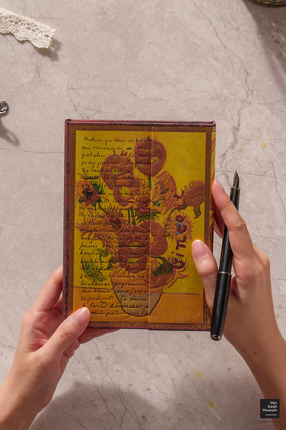 Paperblanks Van Gogh, Sunflowers Midi Hardback Journal – Plain, 144 Pages – lifestyle image