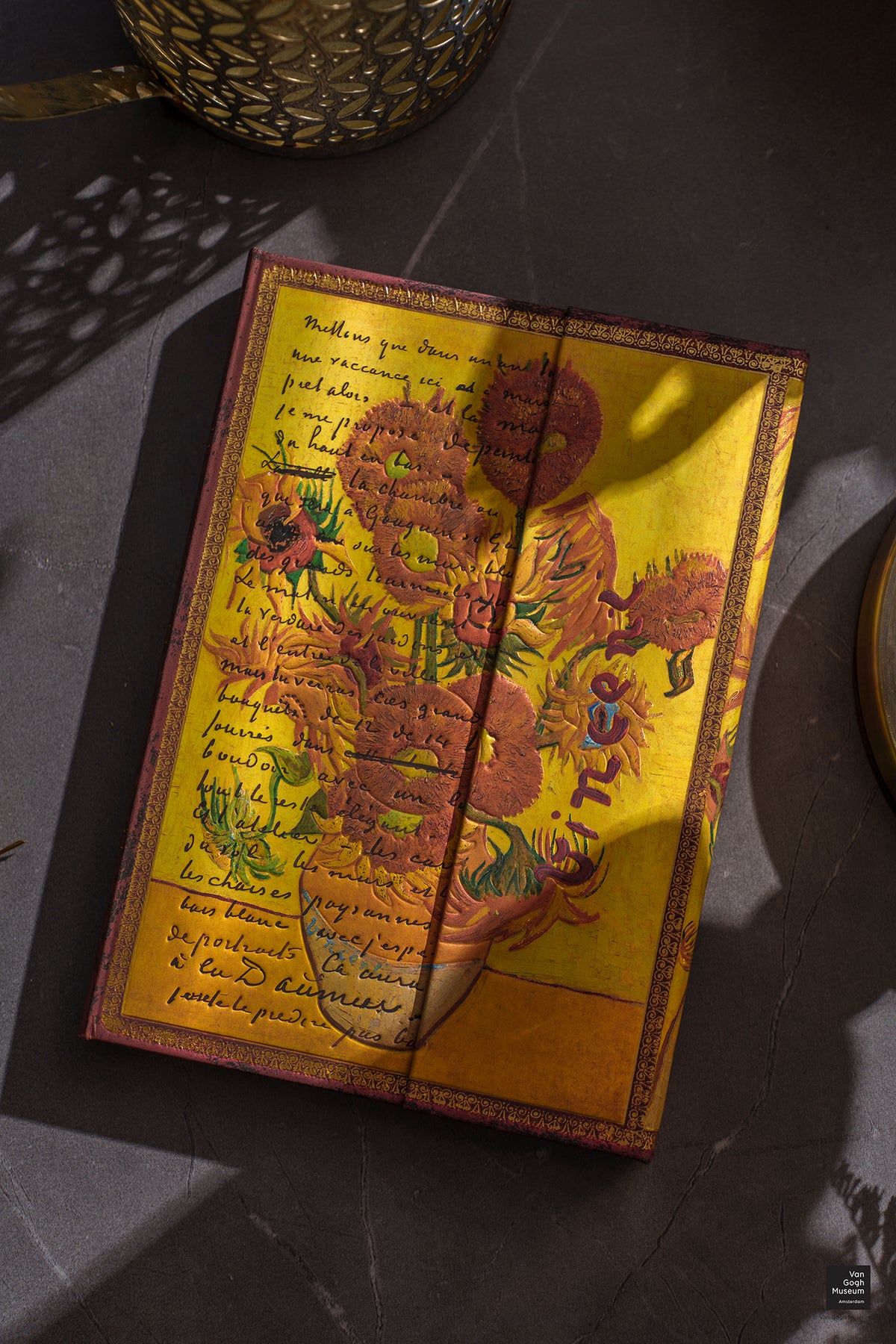 Paperblanks Van Gogh, Sunflowers Midi Hardback Journal – Plain, 144 Pages – lifestyle image