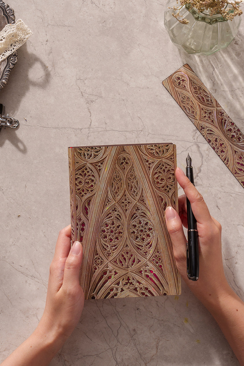 Paperblanks Vault of the Milan Cathedral (Burgundy) Ultra Softback Flexi Journal – Lined, 176 Pages – lifestyle image