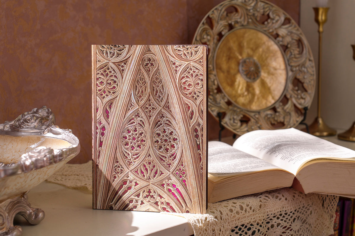 Paperblanks Vault of the Milan Cathedral (Burgundy) Ultra Softback Flexi Journal – Plain, 176 Pages – lifestyle image