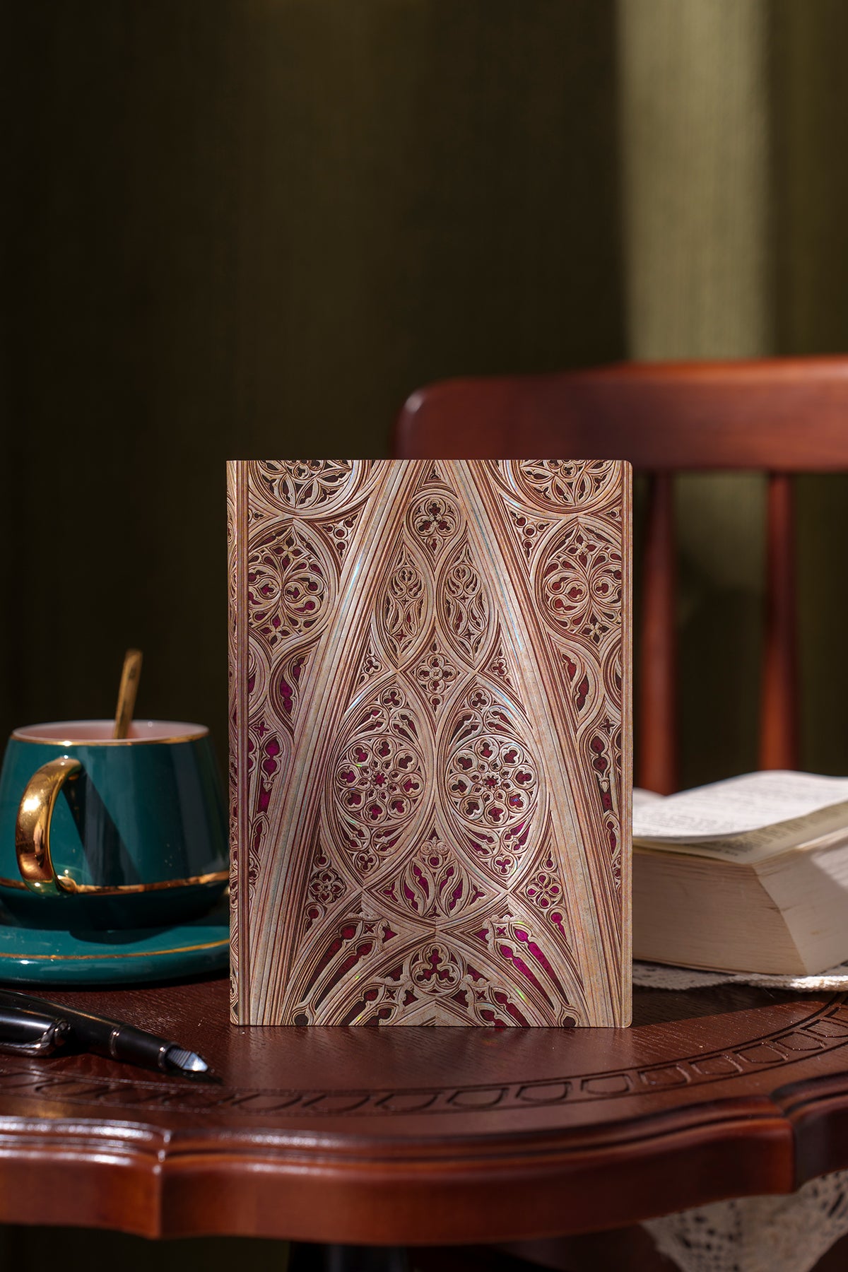 Paperblanks Vault of the Milan Cathedral (Burgundy) Midi Softback Flexi Journal – Plain, 176 Pages – lifestyle image