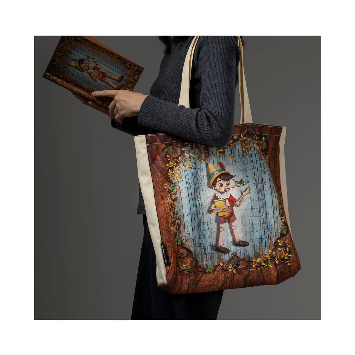 Paperblanks Carlo Collodi, Pinocchio Cotton Tote Bag – side view