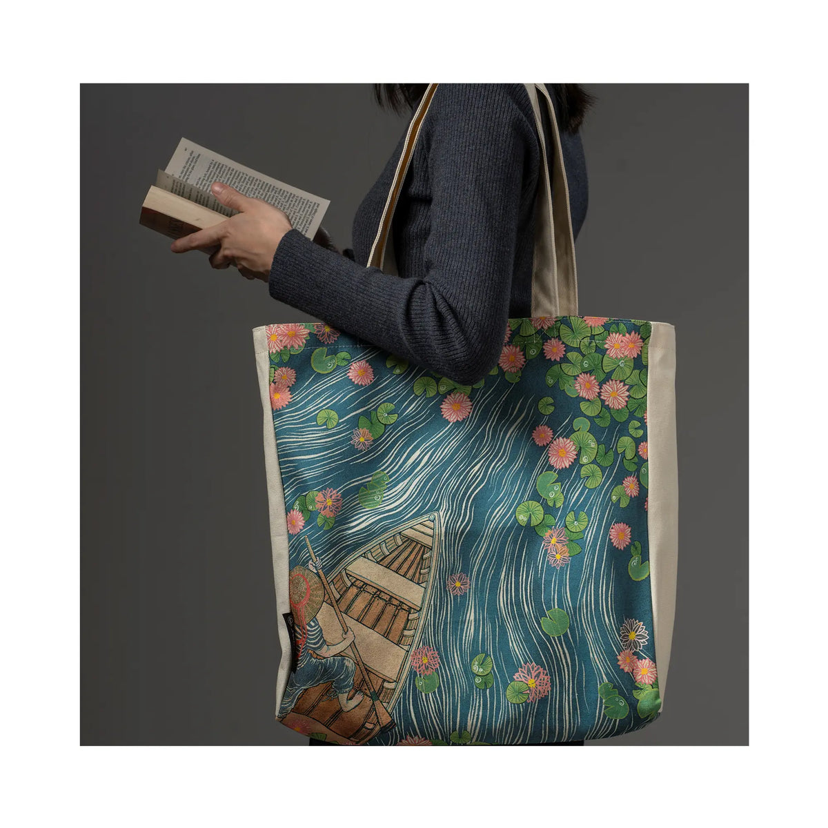 Paperblanks Lotus River Cotton Tote Bag – side view