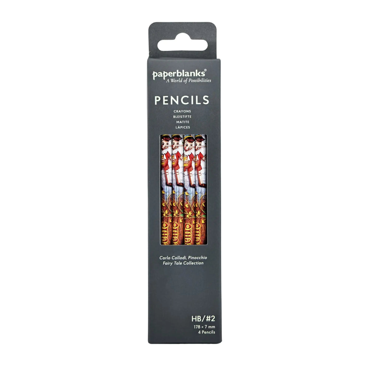 Paperblanks Carlo Collodi, Pinocchio Pencils – Pack of 4 – front view