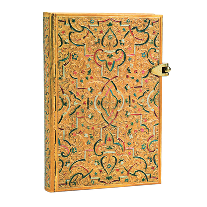 Paperblanks Gold Inlay Mini Hardback Journal – Lined, 208 Pages – angled view