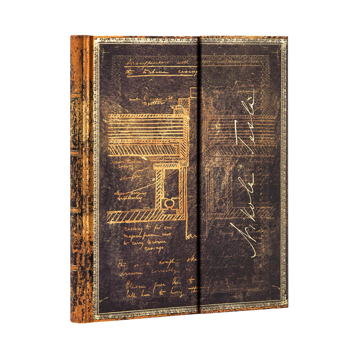 Paperblanks Tesla, Sketch of a Turbine Ultra Hardback Journal – Lined, 144 Pages – angled view