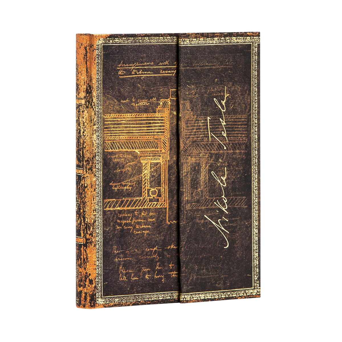 Paperblanks Tesla, Sketch of a Turbine Mini Hardback Journal – Plain, 176 Pages – angled view