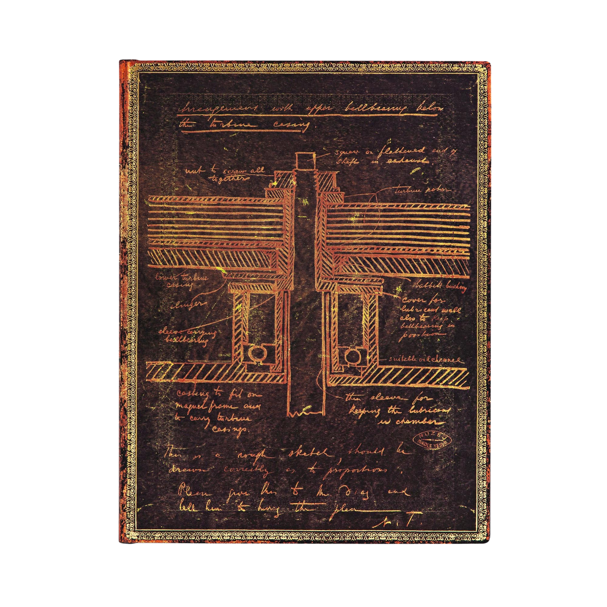 Paperblanks Tesla, Sketch of a Turbine Ultra Softback Flexi Journal – Plain, 176 Pages – front cover